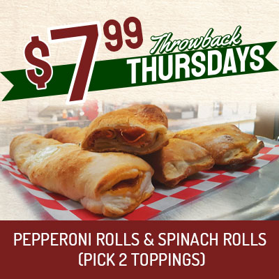 Pizza Mans Pizza Throwback Thursdays Pepperoni Rolls & Spinach Rolls 7.99 each