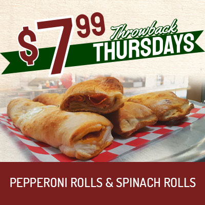 Pizza Mans Pizza Throwback Thursdays Pepperoni Rolls & Spinach Rolls 7.99